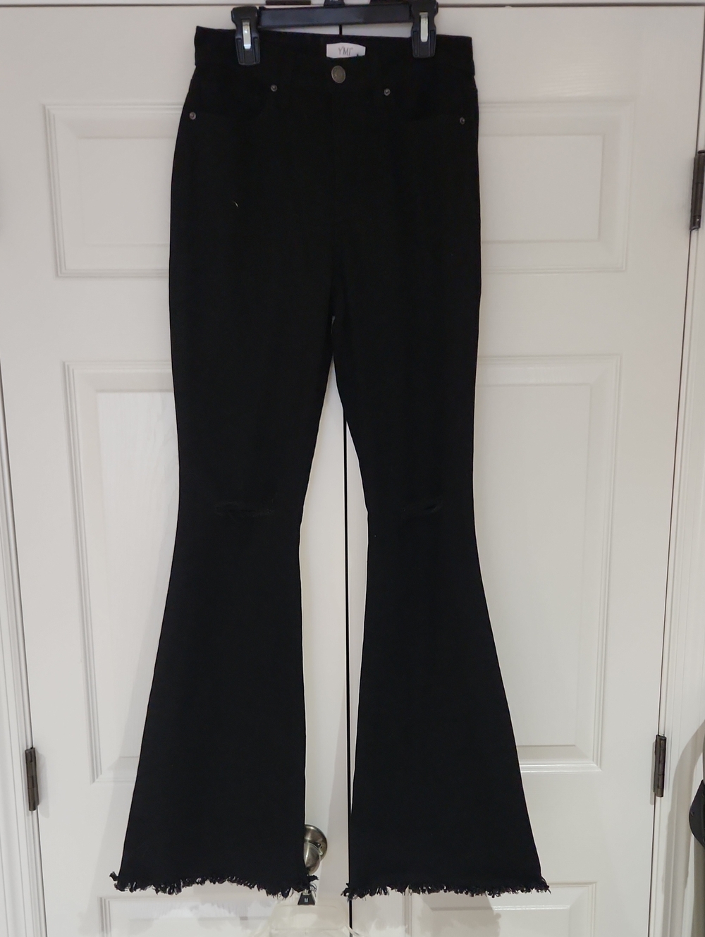 YMI Black High-Rise Flare Jeans with Frayed Hem